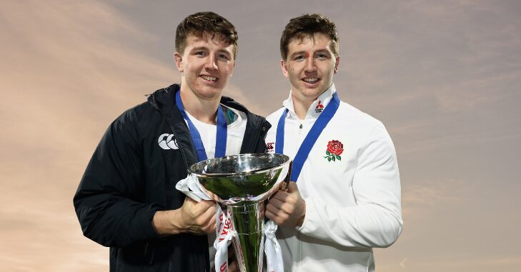 Trophy celebration marking a rugby career achievement
