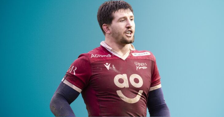 Portrait of rugby player Ben Curry in team kit