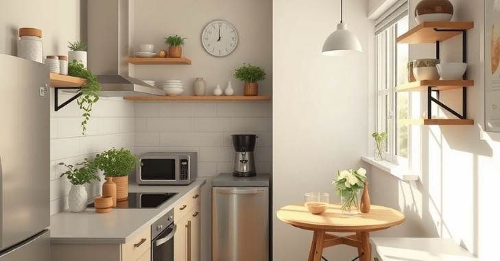 Compact kitchen fitted with clever space-saving cabinets