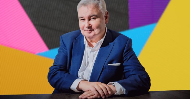 Eamonn Holmes presenting on a television studio sofa