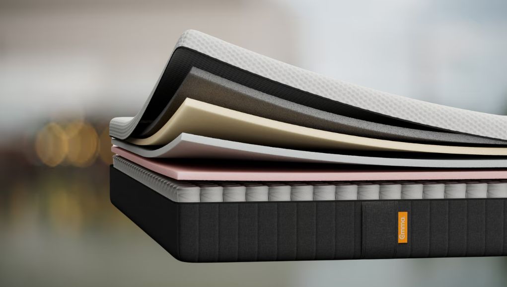 Cross-section showing memory foam and pocket spring layers