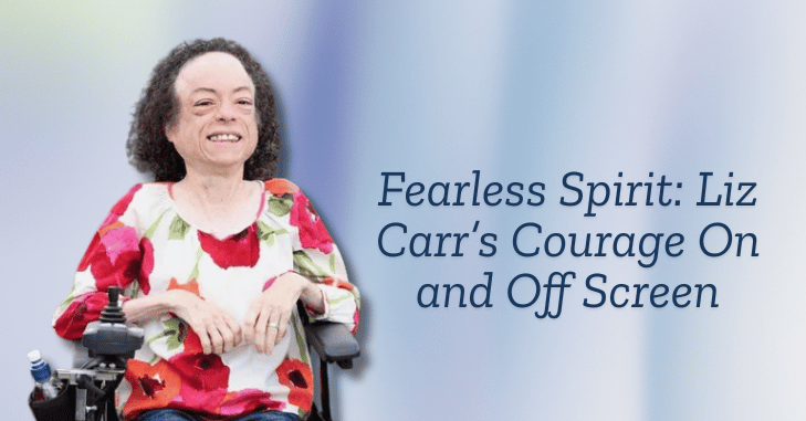 Liz Carr performing in a television drama scene