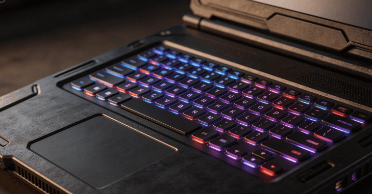 Rugged chassis and cooling vents on a gaming laptop