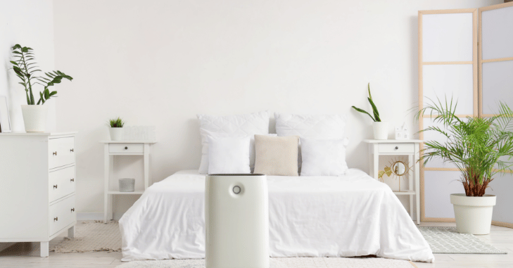 HEPA air purifier running in a modern living room