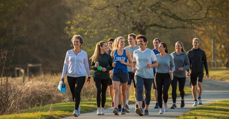 Walkers covering distance on a countryside trail