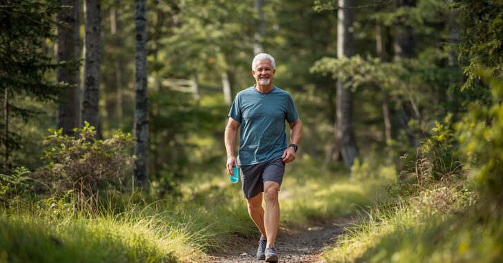Person walking briskly along a park path