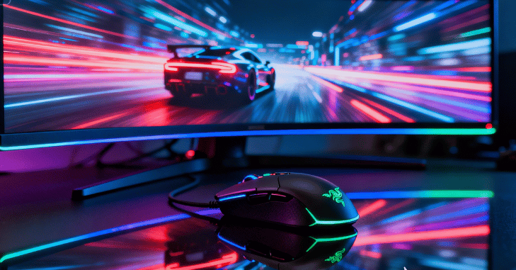 Ultrawide curved monitor showing a game in high resolution