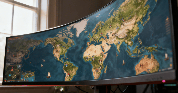 Side view showing the curvature of a widescreen monitor