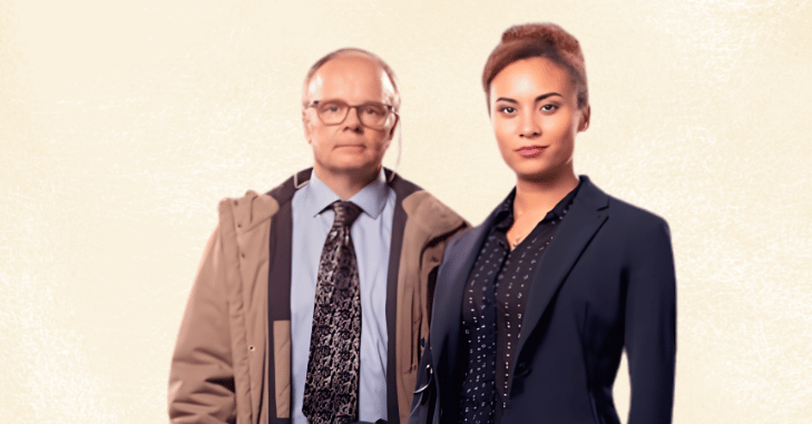Investigation scene from a British detective television series