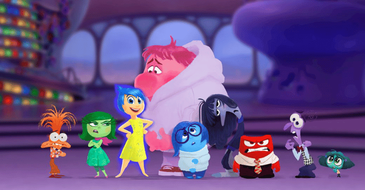 Inside Out 2 emotions gathered inside the mind headquarters