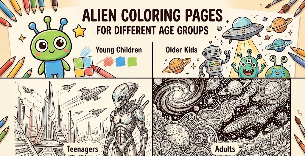 Alien Coloring Page for Different Age Groups