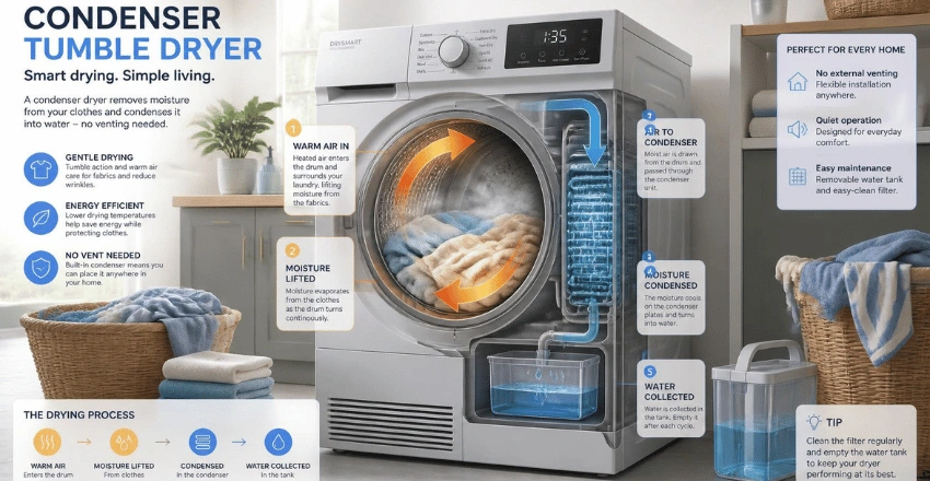 Condenser Tumble Dryer in 2026: How It Works, Running Costs, Pros, Cons, and New UK Efficiency Rules